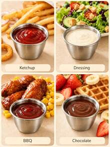 2/4/6pcs Reusable Stainless Steel Sauce Cups, Ketchup Mustard Salad Dressing BBQ Sauce Cups, Restaurant Kitchen Utensils - Silver - View 5