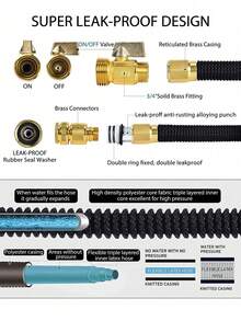 3pcs Black Expandable Hose, Extended Long Range Spray Gun, 3/4" US Thread Connector, Multi-Purpose Water Hose For Lawn Watering, Patio Cleaning - A - View 5