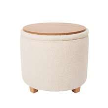 MU:4LIFE Taburete Otomano de Tela Teddy con Asiento Acolchado y Tapa de MDF como Mesa Auxiliar, Reposapiés con Baúl de Almacenaje para Sala y Recámara Tela Teddy, Blanco - Multicolor - Ver 8