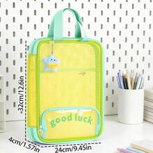 HUAJIE 1pc A4 Mesh L‑Shape Document Tote Bag, Large Capacity Multi‑Pocket Zipper File Organizer With Handle, For Paper Textbook Stationery Storage, Office & School Supply - Single Piece - View 2
