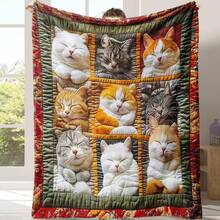 1pc Cat Flannel Blanket, Novel Flannel Blanket, Soft And Comfortable For Nap, Office, School, Home, Picnic, Travel, Gift - Mocha Brown - View 1