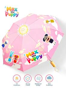 1pc Folding Umbrella, Waterproof & UV Protection, Cute Cartoon Pink, Unisex, Sun & Rain Dual Use, Black Coating UPF50+, 8 Ribs, Max The Puppy Sun Protection Parasol Bag, Suitable For Vacation Travel Camping Commuting, Cute Gift - Foldable - View 10
