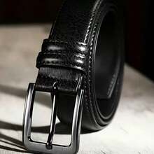 Men's Alloy Buckle Belt, Business Casual Style, Versatile Pants Belt, Pin Buckle Design, No Hole Required, Easy Adjustment, Fine Texture, Soft Touch, Suitable For Daily Commute, Workplace Wear, Dating And Gatherings - Black - View 2