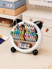 Cute Cat Ear Rotating Pen Holder, Multi-Compartment Desktop Stationery Storage Box, Round 360° Rotating Makeup Brush Organizer, Suitable For Office And School Desktop Supplies, Tape, Marker, Pencil Storage - Cartoon Desktop Storage Box - View 4