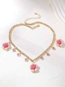 1pc Handmade Drip Oil Gradient Tie Dye Pink Five-Petal Plumeria Flower Pendant Necklace For Women, Summer Beach Bohemian Style Jewelry, Beaded Necklace With Enamel Glazed Floral Flower, Gold Tone Jewelry, Beach Accessory (Round Pendant Size, Shape And Color May Vary Randomly, Floral Color May Vary Due To Handmade Enamel Glaze, May Occur Color Bleeding, Staining, Color Shift, Chain Length Is Based On Actual Length, Not On Chain Clasp) - Pink - View 8