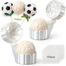 2 Pcs Soccer Cake Mold With Pcs Sticks, Soccer Mold Sports Ball Theme Cake Decoration, Candy, Cupcake Decorations, Baking Tools Accessories Home Baking, Birthday Party - Soccer - View 1