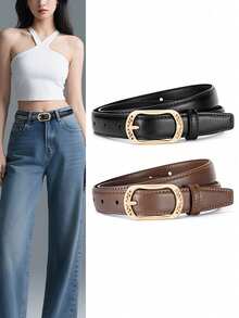 2/1pc New Simple Versatile Pin Buckle Belt For Women, Casual Waist Strap For Student Daily Commute & Jeans - Multicolor - View 8