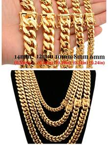 1pc Punk Style Stainless Steel Gold-Plated Silver Chain Necklace For Men, Suitable For Party, Holiday Gifts, And Stage Performance - NB1751 Necklace - View 9