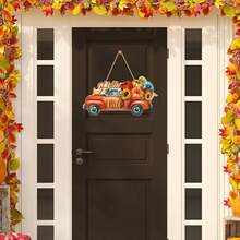 Autumn Wooden Hanging Decoration, Harvest Pumpkin Maple Leaf Wreath Wooden Sign, Thanksgiving Entryway Wooden Door Hanging Decor, Suitable For Farmhouse, Home Front Door Autumn Decoration, Halloween Decor, Fall Decor, Room Decor - Multicolor - View 8