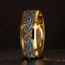 8mm Fashion Gold Peacock Tail Stainless Steel Couple Rings, Comfortable To Wear, Suitable For Daily Wear, Valentine's Day, And Anniversaries - C*1469 - View 14