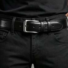 Men's Alloy Buckle Belt, Business Casual Style, Versatile Pants Belt, Pin Buckle Design, No Hole Required, Easy Adjustment, Fine Texture, Soft Touch, Suitable For Daily Commute, Workplace Wear, Dating And Gatherings - Black - View 7