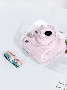 Clear PC Crystal Camera Case With Rainbow Strap For Fujifilm Instax Mini 11 Mini 12, Shockproof Transparent Protective Cover With Lens Cap, Portable Travel Instant Camera Hard Shell Accessory - View 3