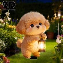 2D Flat Design, 1pc Cute Puppy Holding Glowing Light Garden Stake, Outdoor Yard Decor, Easter Garden And Flower Bed Decoration, Memorial Decor For Mourning And Cemetery, Tombstone Decoration - A - View 5