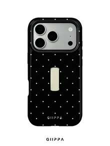 GIIPPA 1pc Black Background With White Polka Dot Design, Phone 17 Pro Max Finger Strap Phone Case, Compatible With Phone 16 Pro Max, 15 Pro Max, 14 Pro Max, Korean-Style High-End Fashion Fun Phone Case, Compatible With 11/12/13/14/15/16 Pro Max Plus, Elegant Design Suitable For Men And Women, Perfect Gift For Girlfriend On Christmas, Valentine's Day, Easter, Wedding Season And Birthday! - Black - View 1