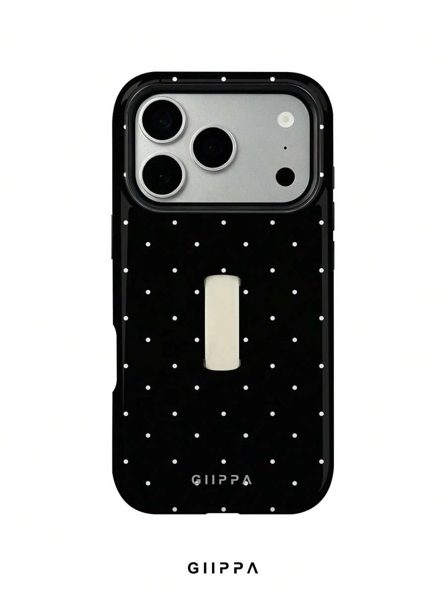 GIIPPA 1pc Black Background With White Polka Dot Design, Phone 17 Pro Max Finger Strap Phone Case, Compatible With Phone 16 Pro Max, 15 Pro Max, 14 Pro Max, Korean-Style High-End Fashion Fun Phone Case, Compatible With 11/12/13/14/15/16 Pro Max Plus, Elegant Design Suitable For Men And Women, Perfect Gift For Girlfriend On Christmas, Valentine's Day, Easter, Wedding Season And Birthday! - Black - View 1