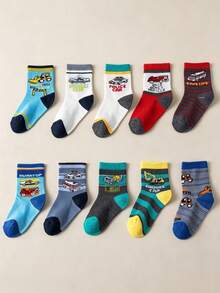 10 Pairs Cute Cartoon Boys Socks, Comfortable Mid-Calf Socks, Suitable For Daily Wear And Student Campus Life - Multicolor - View 3