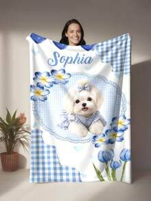 客製化照片毛毯,寵物臉部照片定制 - 可機洗,聚酯纖維布料,四季通用,全天候,現代風格多功能數位印花毛毯,適用於沙發、床、汽車、茶室、臥室、浴室、客廳、餐廳、辦公室等 - 彩色 - 查看 14