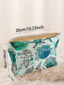 1pc Portable Cosmetic Storage Bag Coral Starfish Shell Pattern Double-Sided Print Travel Zipper Makeup Bag Multi-Function Toiletries Organizer - Multicolor - View 3