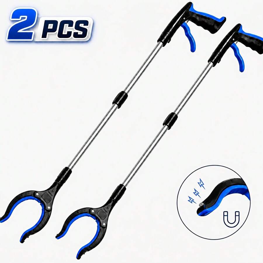 Foldable Reacher Grabber Tool, Extra Long Extendable Trash Picker Upper, 360° Rotating Jaw & Strong Magnetic Tip, Ergonomic Handle For Elderly Handicapped Seniors, Durable Household Aid For Trash Pickup, Cleaning, Item Retrieving - Blue - View 1