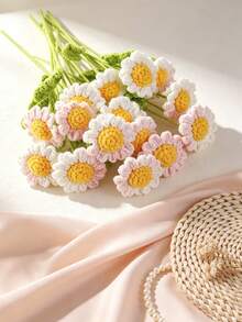 6 piezas Ramo de margaritas de ganchillo hecho a mano, arreglo floral artificial realista, flores de tela blancas y amarillas encantadoras, colores vibrantes, versátil para decoración estacional del hogar, coche, oficina - Ideal para el Día de San Valentín, Día de la Madre, Acción de Gracias, Boda, - Multicolor - Ver 3