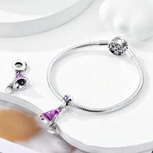 1pc S925 Sterling Silver Fantasy Fairy Tale Pendant Bead, Glow-In-The-Dark Witch House, Purple Magic Hat Broom, Rainbow Roller Skates, Teacup Rabbit Enamel Rhinestone Design, Dreamy Childlike Style, Comes With Gift Box, Suitable For Bracelets And Necklaces, Handmade DIY Jewelry Making, Creative Holiday Gift Accessory For Girls - Multicolor - View 2