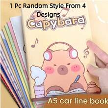 1Pc A5 Cute Cartoon Lined Notebook, Sewn Binding Thick Eye-Protection Paper, Kawaii Capybara Rabbit Design Writing Notepad For Students School Stationery - A5 lined - View 1