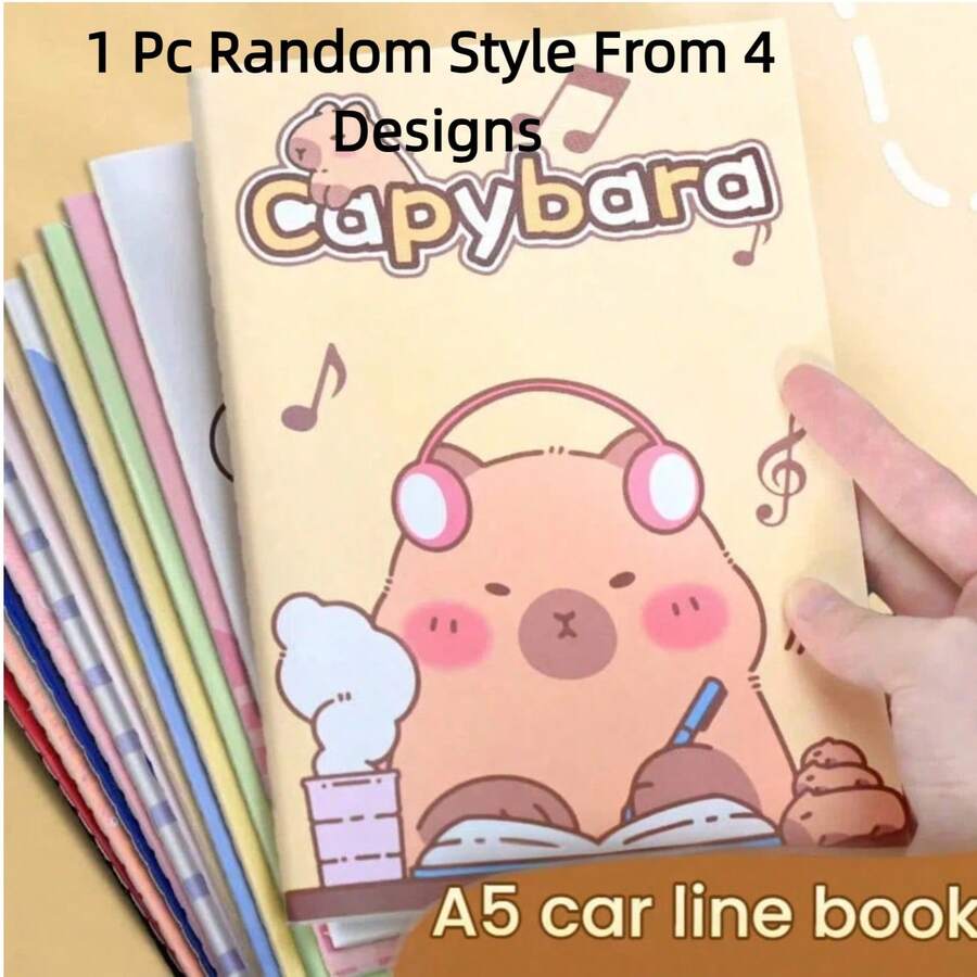 1Pc A5 Cute Cartoon Lined Notebook, Sewn Binding Thick Eye-Protection Paper, Kawaii Capybara Rabbit Design Writing Notepad For Students School Stationery - A5 lined - View 1