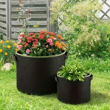 1pc Round Black With Green Edge Breathable Planter Grow Bag With Handle: Large Garden Planting Bag - Durable Non-Woven Fabric Material, With Handle For Easy Movement, From Seedling To Planting, Suitable For Indoor And Outdoor Vegetable, Fruit And Flower Growth, 2 Sizes Available, Soft And Fluffy - Black - View 5