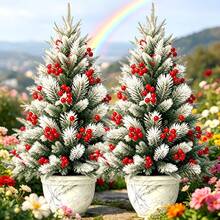 Artificial Realistic Cedar With Red Berries, Spring/Summer Indoor/Outdoor Decoration, Suitable For Easter, Independence Day, Halloween, Christmas, Multi-Holiday, Multi-Scenario, High Foliage Realism, Plump And Bright Berries - Multicolor - View 7