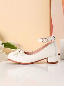 Spring/Autumn New Children's High Heel Bow Decor Shoes, Daily Wear, Dance Shoes, Wedding Shoes - White - View 3