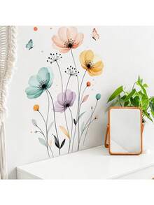 1pc Watercolor Transparent Butterfly Wall Sticker, Minimalist Nordic Removable Self-Adhesive Floral Wall Decal For Bedroom Living Room, Cozy Soft Home Decor - Transparent Butterfly - View 2