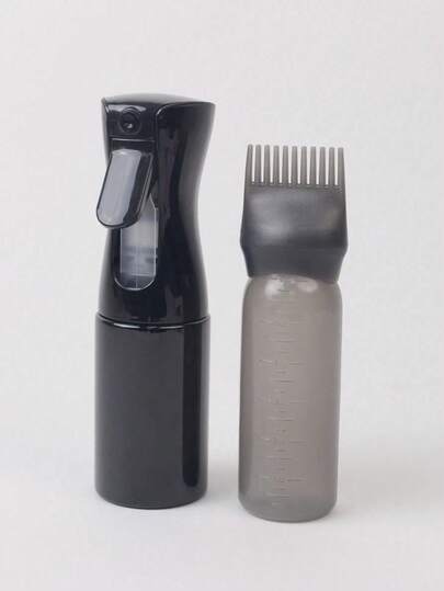 2pcs/Set Hair Care Set: 1 Spray Bottle (200ml) + 1 Hair Oil Applicator; Root Comb Applicator Bottle - Hair Oil Applicator Bottle Head Designed As A Comb Shape, Soft Bottle Body With Scale, Easy To Mix Hair Color, Can Also Add Hair Oil To Create Natural Textured Hairstyles