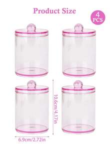 1/2/3/4 PCS Pink Acrylic Bathroom Organizer Set With Lids, Clear Vanity Storage Containers For Cotton Swabs, Cotton Pads, Makeup Brushes, Beauty Sponges, Cosmetic Counter Organizer, Makeup Desk Accessories - Multicolor - View 9
