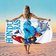 1pc Island Style Parrot & Coral Fish Microfiber Beach Towel, Soft Absorbent Lightweight Towel, Suitable For Adults And Teens, Perfect For Beach, Travel And Swimming Beach Blanket - Multicolor - View 7
