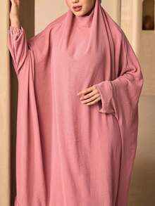 1pc Minimalist Fashion Versatile Solid Color Ice Silk Crinkled Oversized Hooded Loose Long Robe Women's Elegant Soft Abaya Sun Protection Muslim Clothing Shawl - Pink - View 4