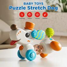 Cute Cartoon Dog High Chair Suction Toy, Rotating Interactive Baby Sensory Toy With Teether Rings, Light & Sound Developmental Rattle Toy, Infant Dining Table Educational Gift For Newborn Toddlers 18M+ - Multicolor - View 7