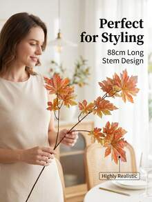 1/3/6Pcs Maple Leaf DIY Landscape Engineering Flower Arrangement Accessories Home Dining Table Vase Decoration, Indoor Kitchen Vase & Home Autumn Decorations - Small Maple Leaf Branch - Autumn Red - View 5