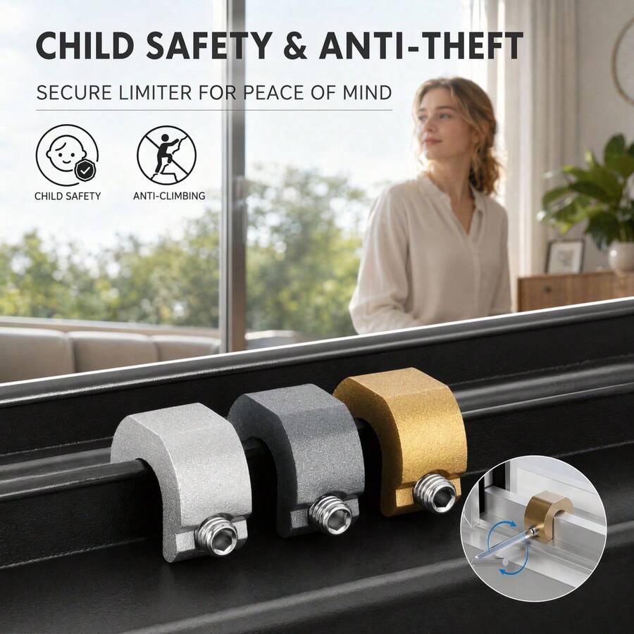 5/10pcs Aluminum Alloy Window Lock Limiter, Sliding Door Window Restrictor, Sliding Curtain Stop Child Safety Lock C-Type Window Lock, Sliding Door Window Metal Safety Clip, Anti-Theft Positioning Stopper - Multicolor - View 1