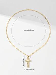1PC European & American Classic Style Copper Layered Large Vintage Gold Double Cross Guardian Light Limited Edition Pendant Necklace, Suitable For Christmas/Thanksgiving/Halloween/Mother's Day/Valentine's Day Couples/Friends/Fellow Believers Gift, Catholic First Communion, Gift, Daily & Holiday Wear Prayer - Yellow Gold - View 9