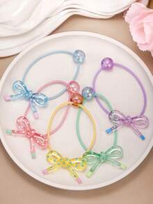 10/5/2pcs/1pc Girls Pearl Polka Dot Transparent Jelly Color Bow Hair Ties Hair Accessories Minimalist Fashion High-End Round Bead Ponytail Elastic Bands High Elasticity No Hair Damage Hair Accessories Suitable For National Day Student Gifts Daily Hair Styling - Multicolor - View 8