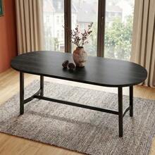 Mesa de comedor de 180 x 80 x 75 cm, apta para 6-8 personas, con esquinas redondeadas, estilo sencillo, patas de hierro, color negro. - Negro - Ver 1