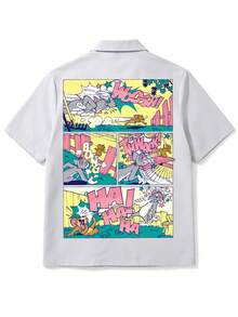 Strevion TOM & JERRY Men's Cartoon Graphic Short Sleeve Single-Breasted Shirt - Multicolor - View 4