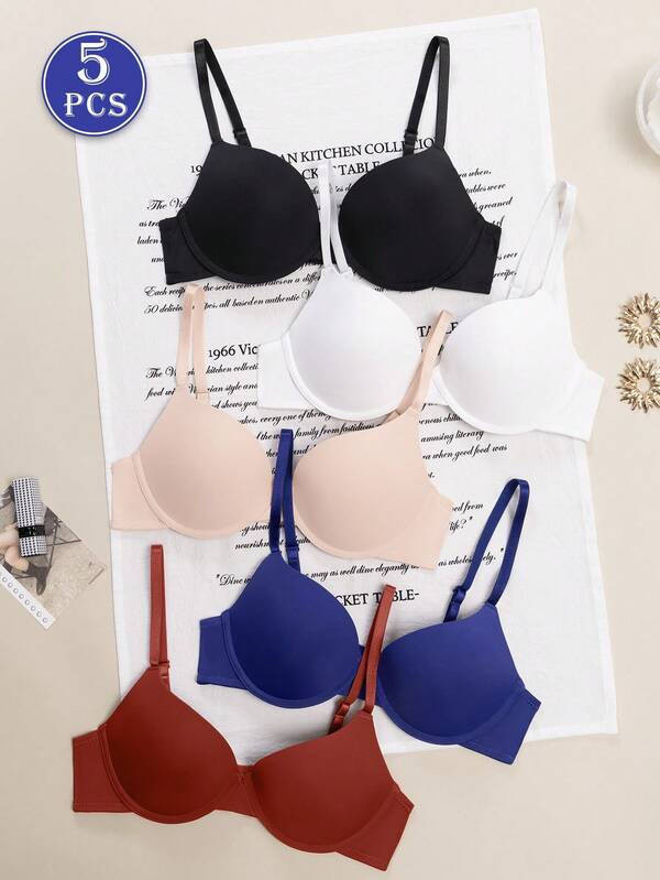 MLeyhoice 5 piezas Sujetadores con aros de unicolor minimalistas para mujer, sujetadores básicos de unicolor para camiseta (se sugiere elegir una talla talla grande pequeña)