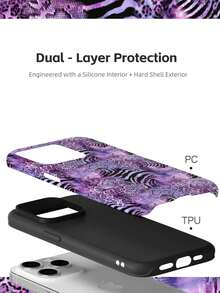 Purple Leopard Zebra Snake Pattern 2-In-1 Hard Shell + TPU Soft Shell Matching Phone Case, Protective Phone Case, Perfect Gift Phone Case, Compatible With IPhone 11 12 13 14 15 16 16e 17 Pro ProMax Air, Galaxy S23 S24 S25 - Matte Non-magnetic - View 4