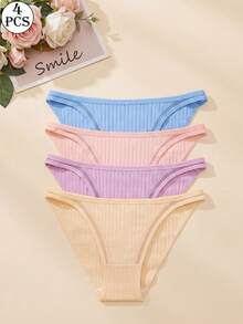 4pcs Macaron Color Lace Low Waist Breathable Women's Thong Panties - Multicolor - View 4