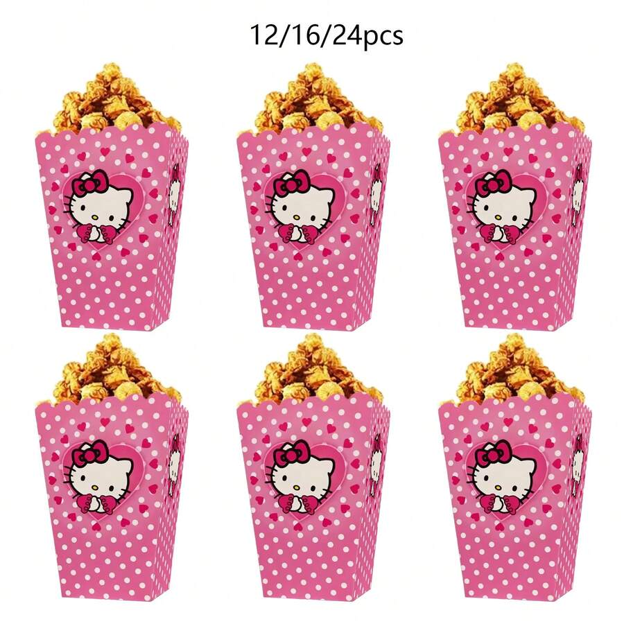 12/16/24pcs KT Out Popcorn Box,KT Theme Candy Boxes, Snacks Boxs,Gifts Treats Boxs,KT Birthday Party Supplies,KT Cat Candy Boxes - Cartoon - View 1