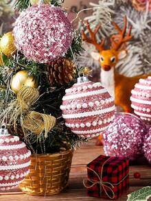 2Pcs Christmas Tree Hanging Ornaments, Merry Christmas Decorations, Pink Christmas Ball Decor, Christmas Decoration, 8cm Christmas Ball, Christmas Hanging Decor, Home Decor, Christmas Decoration, Christmas Holiday Decor, Christmas Gift - Christmas Balls - View 3