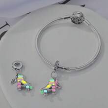 1pc S925 Sterling Silver Fantasy Fairy Tale Pendant Bead, Glow-In-The-Dark Witch House, Purple Magic Hat Broom, Rainbow Roller Skates, Teacup Rabbit Enamel Rhinestone Design, Dreamy Childlike Style, Comes With Gift Box, Suitable For Bracelets And Necklaces, Handmade DIY Jewelry Making, Creative Holiday Gift Accessory For Girls - Multicolor - View 6