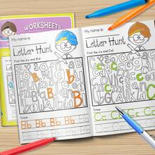Serie de Actividades de Aprendizaje del Alfabeto – Trazado de Letras, Colorear, Búsqueda de Palabras & Juegos de Emparejamiento, Práctica Divertida del ABC para Habilidades de Lectura & Escritura - Actividad de aprendizaje del alfabeto - Ver 1