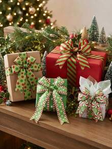 4/2/1pc Red & Green Christmas Ribbon, Christmas Gift Wrapping Ribbon, Holiday Packaging Ribbon, Christmas Party, Holiday Decoration Ribbon, Christmas Tree Ribbon, Handmade Bow DIY Accessories, Christmas Gift Wrapping Ribbon With Shiny Stripes And Polka Dot Pattern, Suitable For Christmas Gift Wrapping, Christmas Holiday Wreath Decoration, Christmas Party Decoration, Holiday Wreath, Bow Decoration And More - Multicolor - View 7